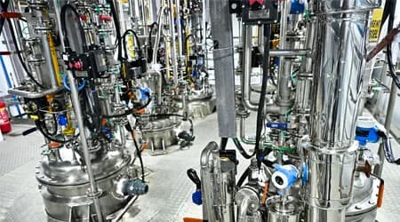 Stainless steel reactors and piping inside a cGMP API manufacturing plant