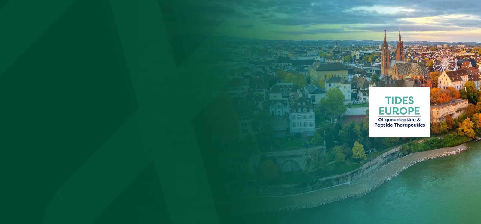 TIDES EUROPE banner with a view of a European city, promoting the Oligonucleotide & Peptide Therapeutics conference